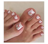 Faux Ongles 24pcs False Toe Nails Simple French Fake Toenails Set Press On Toenail Wearable Removable False Toenails With Design For Girls(Color-6)