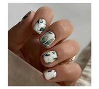 Faux Ongles 24Pcs Fashion Fake Nails Press on Short Square Head False Nail Art Green Leopard Print Design Artifical Full Cover Nail Tips(Color15)
