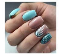 Faux Ongles 24Pcs Fashion Fake Nails Press on Short Square Head False Nail Art Green Leopard Print Design Artifical Full Cover Nail Tips(Color54)