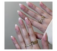Faux Ongles 24Pcs Glitter French Fake Nails Oval Shape Press on Nails Short White French Almond False Nails Wearable Full Cover Nail Tips(Color16)