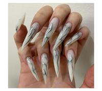 Faux Ongles 24pcs Glossy Black Fake Nails Set Press On Nail Tips Solid Color Long Stiletto Removable Artificial Nails Decoration Nail Art(Style8)