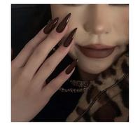 Faux Ongles 24pcs Glossy Black Fake Nails Set Press On Nail Tips Solid Color Long Stiletto Removable Artificial Nails Decoration Nail Art(Style5)