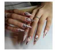 Faux Ongles 24pcs Glossy Black Fake Nails Set Press On Nail Tips Solid Color Long Stiletto Removable Artificial Nails Decoration Nail Art(Style6)