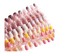 Faux Ongles 24pcs Gold Sun/Moon/Star Nude Press On Fake Nails Tips Without Glue Butterfly Abstract Women Design False Nails Manicure(Color-1)