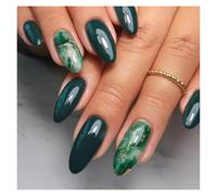 Faux Ongles 24Pcs Mid-length False Nails with Almond Head Design Brown Gold Lines Fake Nails Oval Wearable French Press on Nail Tips(Color8)