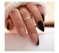 Faux Ongles 24Pcs Mid-length False Nails with Almond Head Design Brown Gold Lines Fake Nails Oval Wearable French Press on Nail Tips(Color9)