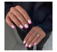 Faux Ongles 24Pcs Nude White French Fake Nail Short Square Nail Tips Fashion Wearable False Nails with Glue Simple Full Cover Press on Nails(Color4)