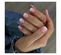Faux Ongles 24Pcs Nude White French Fake Nail Short Square Nail Tips Fashion Wearable False Nails with Glue Simple Full Cover Press on Nails(Color9)