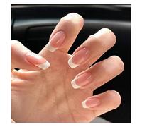 Faux Ongles 24Pcs Nude White French Fake Nail Short Square Nail Tips Fashion Wearable False Nails with Glue Simple Full Cover Press on Nails(Color1)