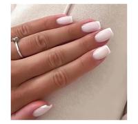 Faux Ongles 24Pcs Nude White French Fake Nail Short Square Nail Tips Fashion Wearable False Nails with Glue Simple Full Cover Press on Nails(Color5)
