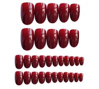 Faux Ongles 24pcs/Set Gorgeous Wine Red False Nails With Glue Middle Long Round Head Full Nail Tips Finished Fake Nail artificial nails