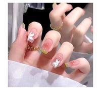 Faux Ongles 24Pcs Shiny Press on Fake Nails Dark Pink Square Short Gel Cover False Fingernails Manicure Art Tips for Women and Girl(Color34)