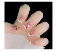 Faux Ongles 24Pcs Shiny Press on Fake Nails Dark Pink Square Short Gel Cover False Fingernails Manicure Art Tips for Women and Girl(Color36)