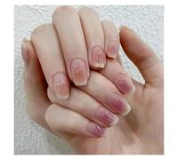 Faux Ongles 24Pcs Shiny Press on Fake Nails Dark Pink Square Short Gel Cover False Fingernails Manicure Art Tips for Women and Girl(Color12)