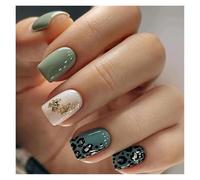 Faux Ongles 24pcs Short Round False Nails French Blue Sparkling Pearl White Wavy Love Heart Full Cover Detachable Press On Nail Tips(Color31)