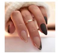 Faux Ongles 24Pcs Short Round Head False Nails Glitter Pink Almond Fake Nails French Full Cover Press on Nails Wearable Nail Tips Manicure(Color9)