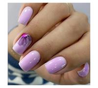 Faux Ongles 24pcs Short Square French False Nails Purple Flower Gradient Fake Nails Full Cover Fake Nails Detachable Press on Nail Tips(01)
