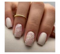 Faux Ongles 24pcs Short Square French False Nails Purple Flower Gradient Fake Nails Full Cover Fake Nails Detachable Press on Nail Tips(05)