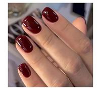 Faux Ongles 24Pcs Solid Color Wine Red Design Fake Nail Short Square Press on False Nails Simple Detachable Finished Full Cover Nail Tips(Color1)