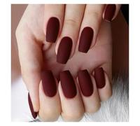 Faux Ongles 24Pcs Solid Color Wine Red Design Fake Nail Short Square Press on False Nails Simple Detachable Finished Full Cover Nail Tips(Color2)