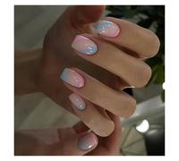 Faux Ongles 24pcs Square False Nails White Simple French Floral Design Fake Nials Full Cover Press on Nails DIY Detachable Nail Tips(Color13)