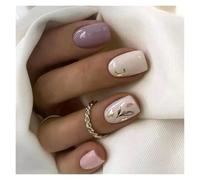 Faux Ongles 24pcs Square False Nails White Simple French Floral Design Fake Nials Full Cover Press on Nails DIY Detachable Nail Tips(Color7)