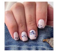 Faux Ongles 24pcs Square False Nails White Simple French Floral Design Fake Nials Full Cover Press on Nails DIY Detachable Nail Tips(Color11)