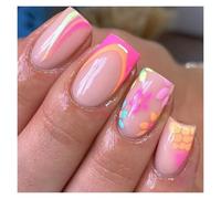 Faux Ongles 24pcs Square False Nails White Simple French Floral Design Fake Nials Full Cover Press on Nails DIY Detachable Nail Tips(Color10)
