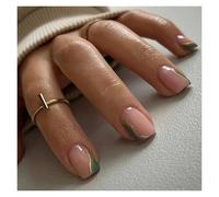 Faux Ongles 24pcs Square False Nails White Simple French Floral Design Fake Nials Full Cover Press on Nails DIY Detachable Nail Tips(Color9)