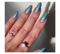 Faux Ongles 24pcs Stiletto Aurora Fake Nails Set Press On Short Almond Nails Wearable False Nails With Glitter Designs Full Cover Nail Tips(Style6)