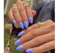 Faux Ongles 30 Pcs Court MouyouGlow,Amande Bleu Bébé Unicolore Short Press on Nails,Baby Blue Plain Pure Colour Eté INS Acryl Fake Nails pour Femme