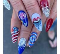 Faux ongles 4 juillet French Tip Press on Fake Independence Day Glues on Artificial False Independence Day French Tip Press on Nail