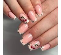 Faux ongles à base blanche à pois élégants en ABS pour un usage quotidien occasions spéciales Application facile Pointe française blanche Pois noirs Faux ongles