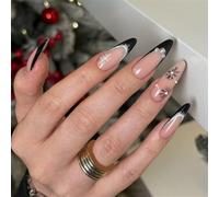 Faux ongles à bords noirs sur le thème de Noël avec ABS élégant pour fêtes de fin d'année et usage quotidien Bords noirs