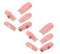 Faux Ongles à Coller 10 Pièces, Forme Coffin, Rose, Pierres Décoratives | Finition Plastique Légère, Pose Confortable, Éclat Décoratif, pour Manucure au Bureau et Style Printanier