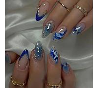 Faux Ongles à Coller - 24 Pièces, Texture Ondulée en Relief, Étoiles Brillantes, Style Français, INS Européen, Avec Colle, Portables