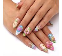 Faux ongles à coller amande moyen brillant 3D Summer Pool Party 12 tailles - 30 pièces