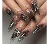 Faux ongles à coller amande moyen noir blush étoile 3D papillon acrylique faux ongles à coller