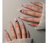 Faux ongles à coller amande moyens French Tip Vin Cœur Faux ongles Nude Nail Wraps 24 pièces