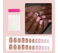 Faux ongles à coller carrés moyens fleur acrylique pour femmes - 24 pièces