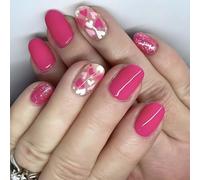 Faux-ongles à coller en acrylique, décoration d ' ongles de rencontre, finition carrée courte et brillante avec motifs de cœur pour femmes et filles, faux brillant