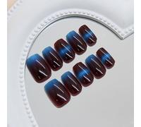 Faux ongles à coller forme carrée courte faux ongles dégradé brun-bleu S Faux ongles sans dommage