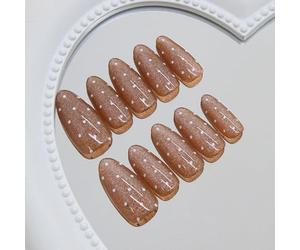 Faux ongles à coller Medium Amande Faux ongles à coller Caramel Cat Eye Polka Dot M Faux ongles longue tenue flexibles