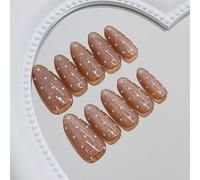 Faux ongles à coller Medium Amande Faux ongles à coller Caramel Cat Eye Polka Dot S Faux ongles pour femmes Hiver