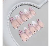 Faux ongles à coller Medium Amande Faux ongles Cat Eye Léopard French Tip XS Faux ongles sans dommage