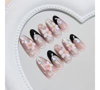 Faux ongles à coller moyens amande camélia 3D œil de chat French Tip M Faux ongles longue tenue souples