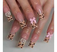 Faux ongles à coller ronds et longs avec cœurs 3D, faux ongles Y2K French Tip avec nœud 3D, 12 tailles - 24 pièces