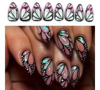 Faux ongles à coller sur les ongles artificiels en forme d'amande à presser sur les motifs 3D papillon scintillant faux pour femmes mode pour femmes