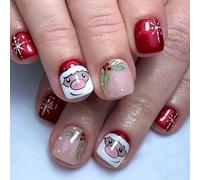 Faux ongles à coller sur les ongles de Noël - Flocons de neige - Couvrance complète - Jolis ongles artificiels de Père Noël pour l'hiver
