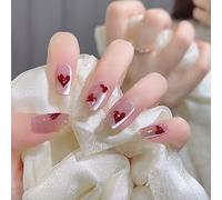 Faux ongles à couverture complète avec cœur rouge pour la Saint-Valentin - Conseils de manucure pour femme - Pour la Saint-Valentin - Coeurs rouges - Couverture complète